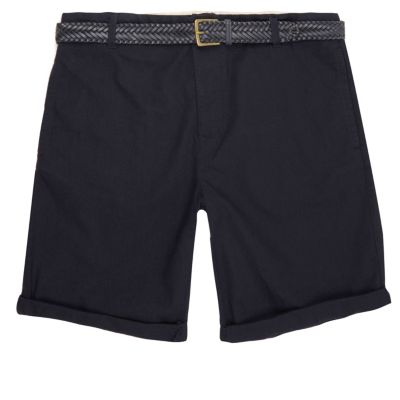 Navy belted Oxford shorts